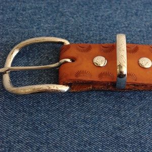 Belt/Leather Western with Stirling Silver Conchos